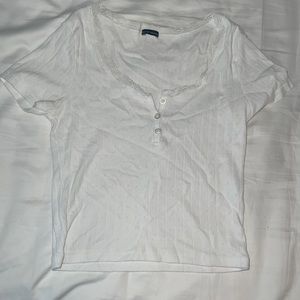 Brandy Melville Lace Trimmed Button Up Top